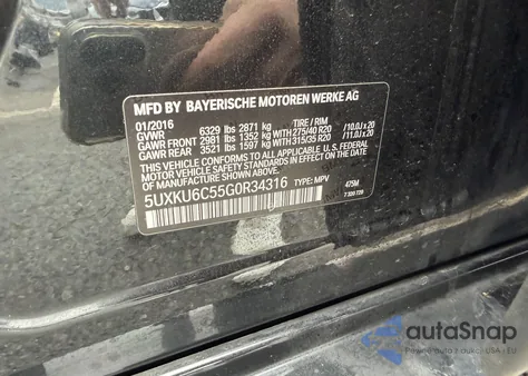 2016 BMW X6 z USA, uszkodzony, nr VIN 5UXKU6C55G0R34316